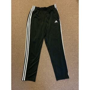 Adidas Track Pant Mens Size L Black/White 3-Stripe Drawstring Regular Fit